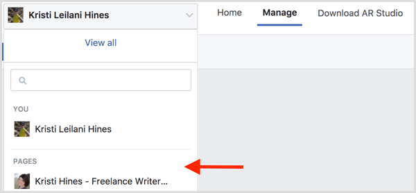 Чтобы создать фрейм Facebook для вашего мероприятия, перейдите в раздел «Управление эффектами» и выберите свою страницу в Facebook.