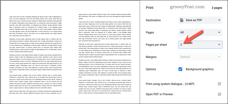 Печать двух страниц на листе в Google Docs