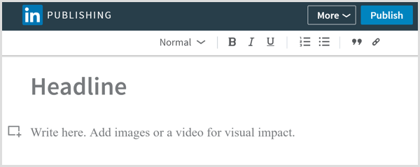 Инструмент публикации LinkedIn для написания длинных статей