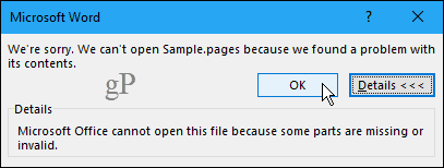 Не удается открыть документ Pages в Word
