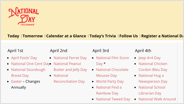 Календарь национальных праздников
