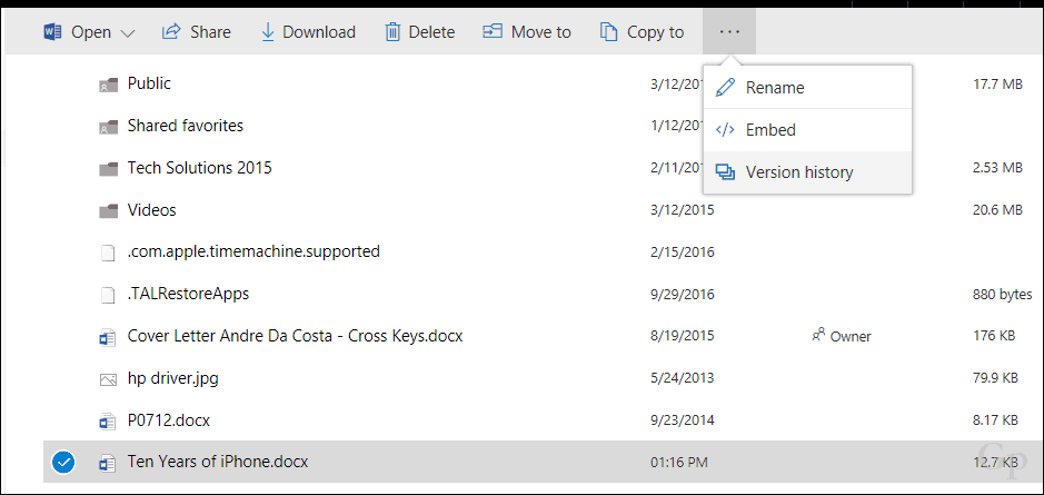 Восстановите предыдущие версии файлов в OneDrive