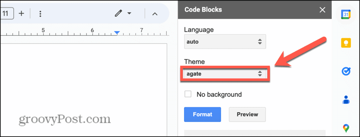Тема блоков кода Google Docs