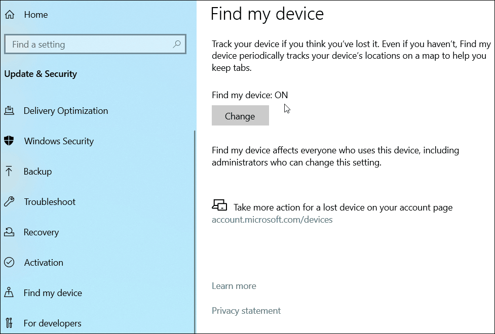 Найти мое устройство Windows 10