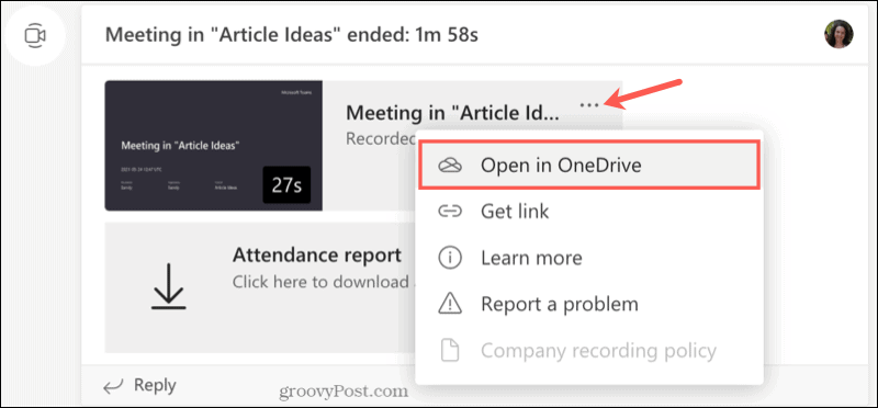 Запись канала открыта в OneDrive