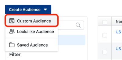 шаг 1, как создать индивидуальную аудиторию Facebook