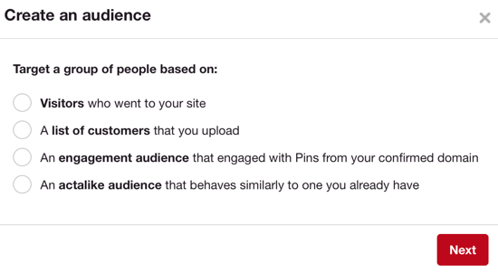 Аудитории Pinterest работают так же, как пользовательские аудитории Facebook.