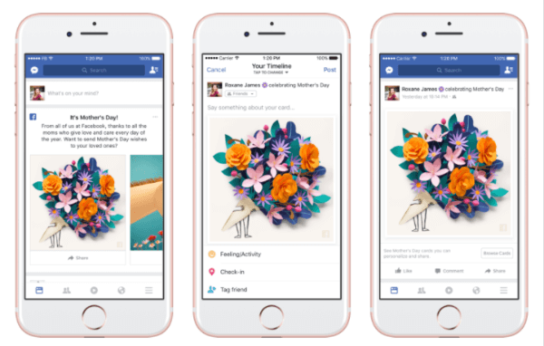 Facebook представил персонализированные открытки, тематические маски и рамки в камере Facebook и временную благодарственную реакцию в честь Дня матери.