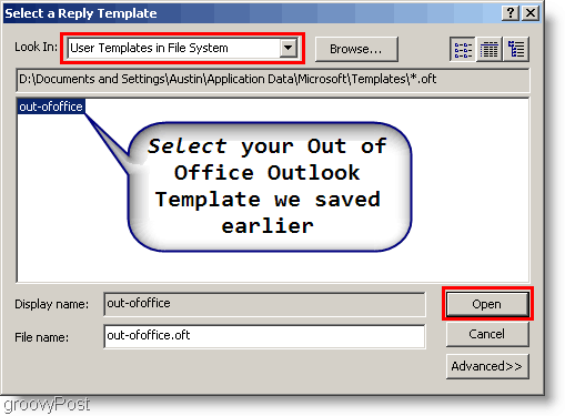 Outlook 2007 - создать правило Outlook, выбрать шаблон
