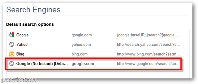 Параметры поиска по умолчанию в Google Chrome
