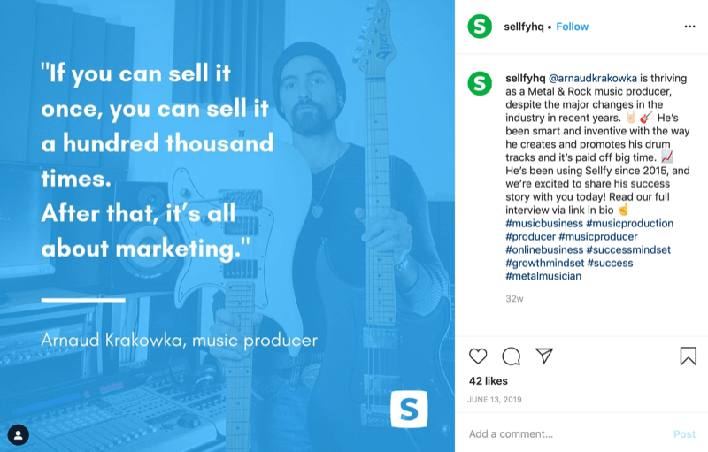 графика с цитатой клиента из аккаунта Sellfy в Instagram