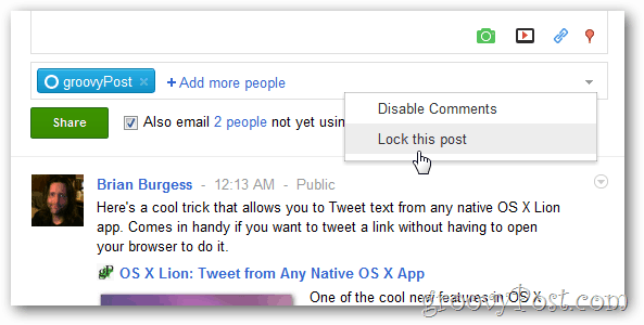 Блокировать или блокировать комментарии в Google + пост