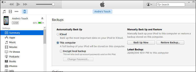 ITunes резервного копирования 1