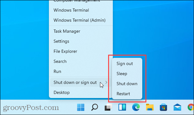 Нет опции гибернации в меню Windows + X в Windows 11