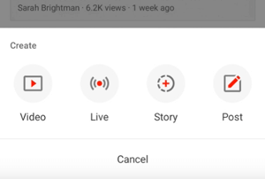 Кнопка YouTube Create Story.