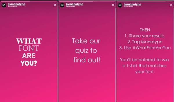 Как улучшить взаимодействие с историей в Instagram, запросить DM подписчиков, пример 2 викторины по шрифтам от Monotype
