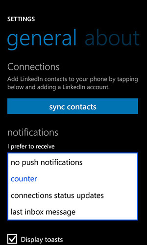 связано в приложении для параметров уведомлений Windows Phone