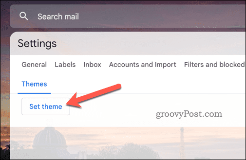 Кнопка «Установить тему Gmail»