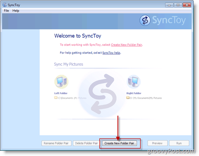Microsoft SyncToy Создать новый скриншот пары папок