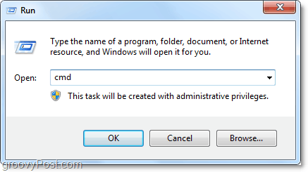откройте cmd из диалогового окна запуска, чтобы автоматически открыть его как администратор