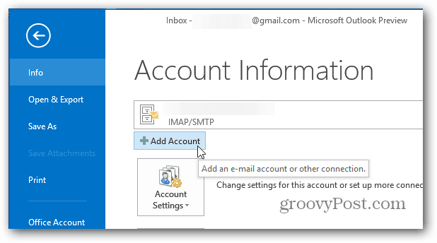 Добавить аккаунт Outlook 2013