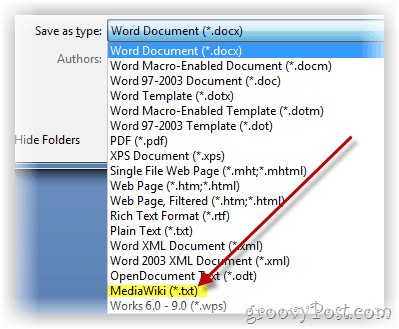 Сохранить текстовый документ в формате MediaWiki