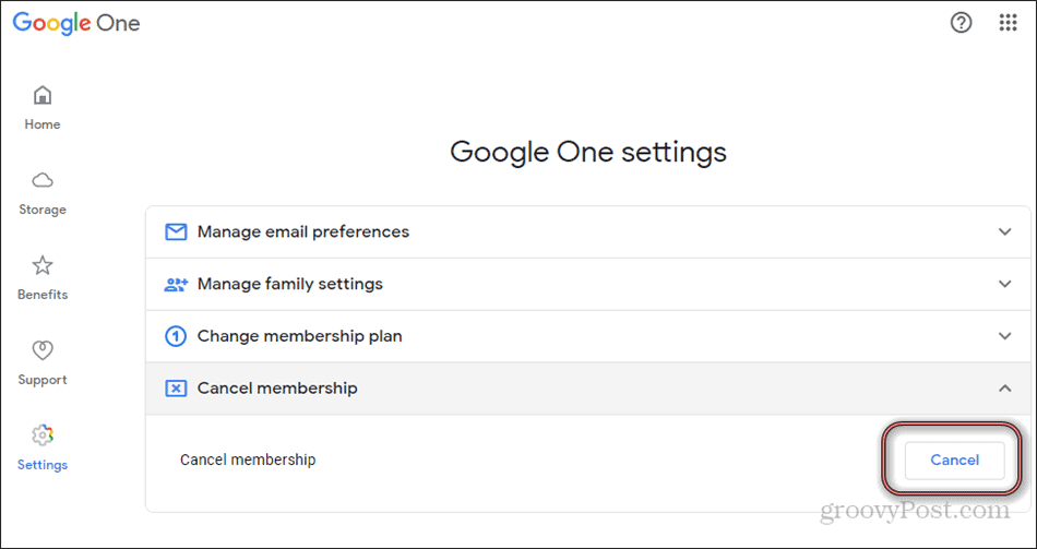 Google One отменить подписку