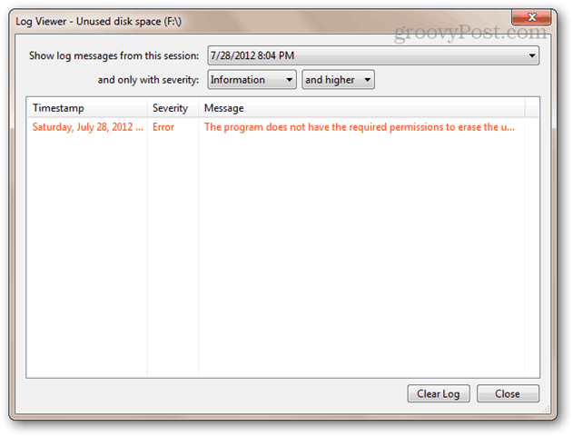 Программа не имеет необходимых разрешений для удаления неиспользуемого места на диске