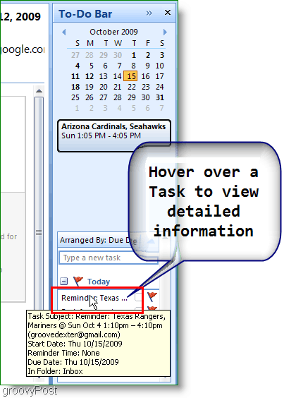 Панель задач Outlook 2007 - наведите курсор на элемент для получения дополнительной информации