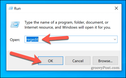 Запуск Regedit с помощью Run в Windows 10