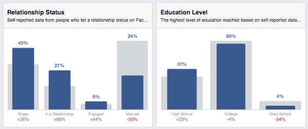 facebook информация об аудитории статус образование