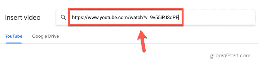 Google Slides вставил URL-адрес YouTube