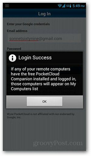 PocketCloud-андроид-зарегистрированны
