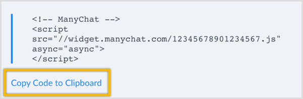 ManyChat скопировать код в буфер обмена