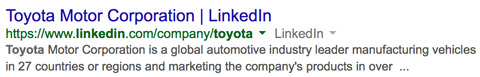 Страница компании toyota linkedin в результатах поиска Google