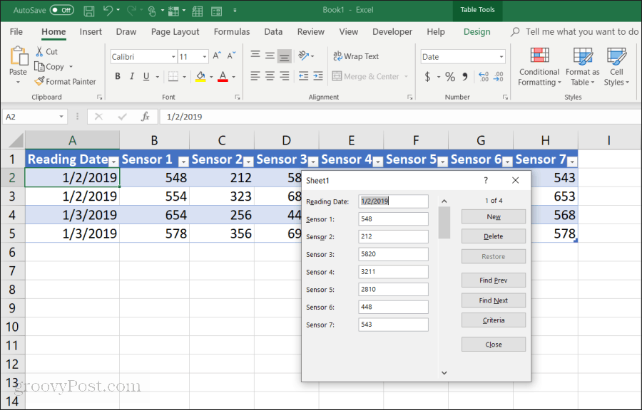 форма ввода данных в Excel