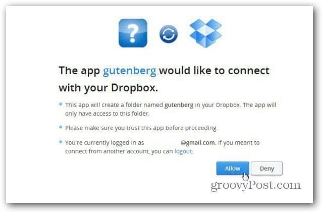 Проект Гутенберг подключиться к Dropbox