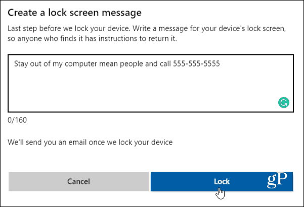 Подтвердить блокировку компьютера Написать сообщение