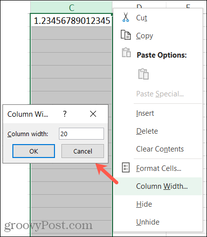 Увеличить ширину столбца в Excel