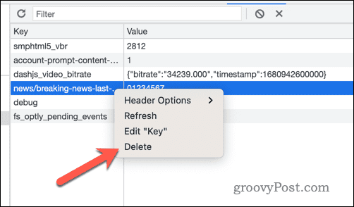 Удалить значения ключа локального хранилища в инструментах разработчика Google Chrome