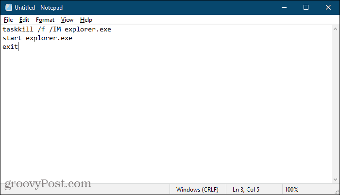 Создайте командный файл с помощью Блокнота в Windows 10