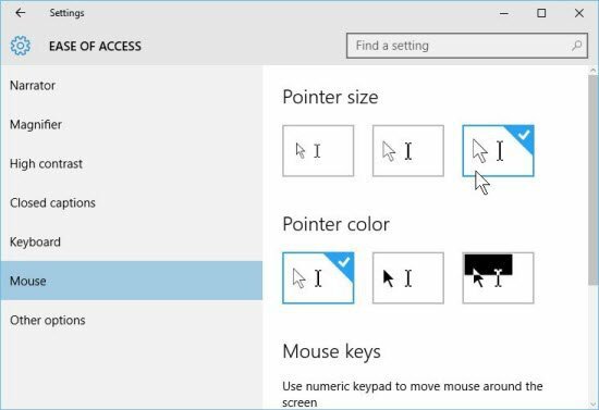Совет для Windows 10: увеличение размера и цвета указателя мыши