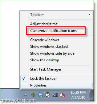 настроить уведомления Windows 7 в системном трее