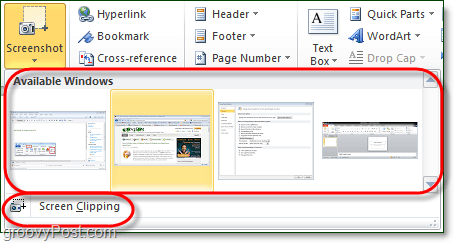 инструмент скриншота имеет два варианта в офисе 2010