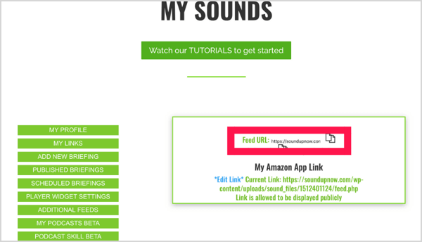 Скопируйте URL своей ленты в SoundUp.