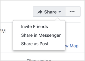 Продвигайте свое мероприятие в Facebook, приглашая друзей и делясь им через Messenger или в виде публикации.
