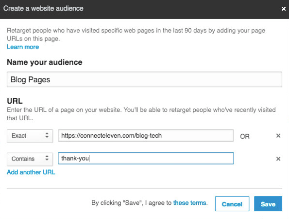 Вы можете добавить несколько URL-адресов для перенацеливания с помощью сопоставленных аудиторий LinkedIn.