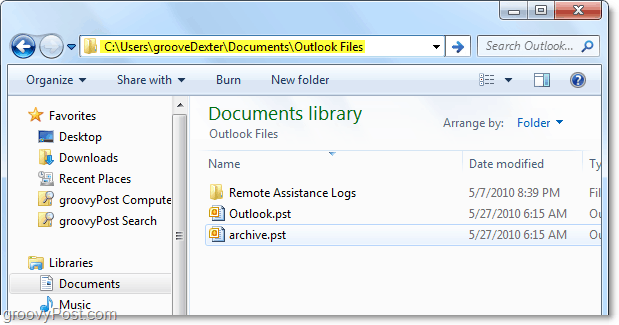 Папка файла PST Outlook 2010 по умолчанию 