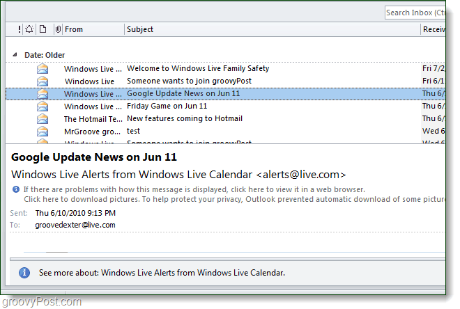скриншот Outlook 2010