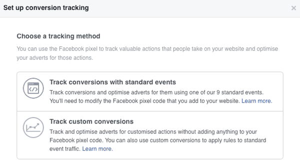 Вы можете выбрать один из двух методов отслеживания конверсий для рекламы Facebook.